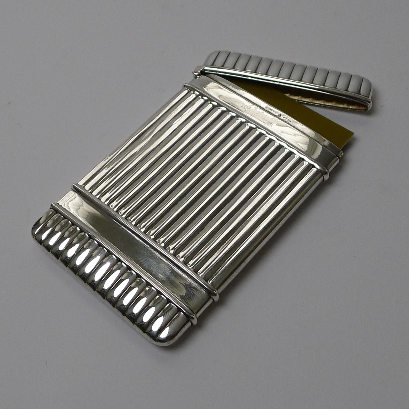 Christofle, Paris, Ribbed Solid / Sterling Silver Card Case For Sale 2