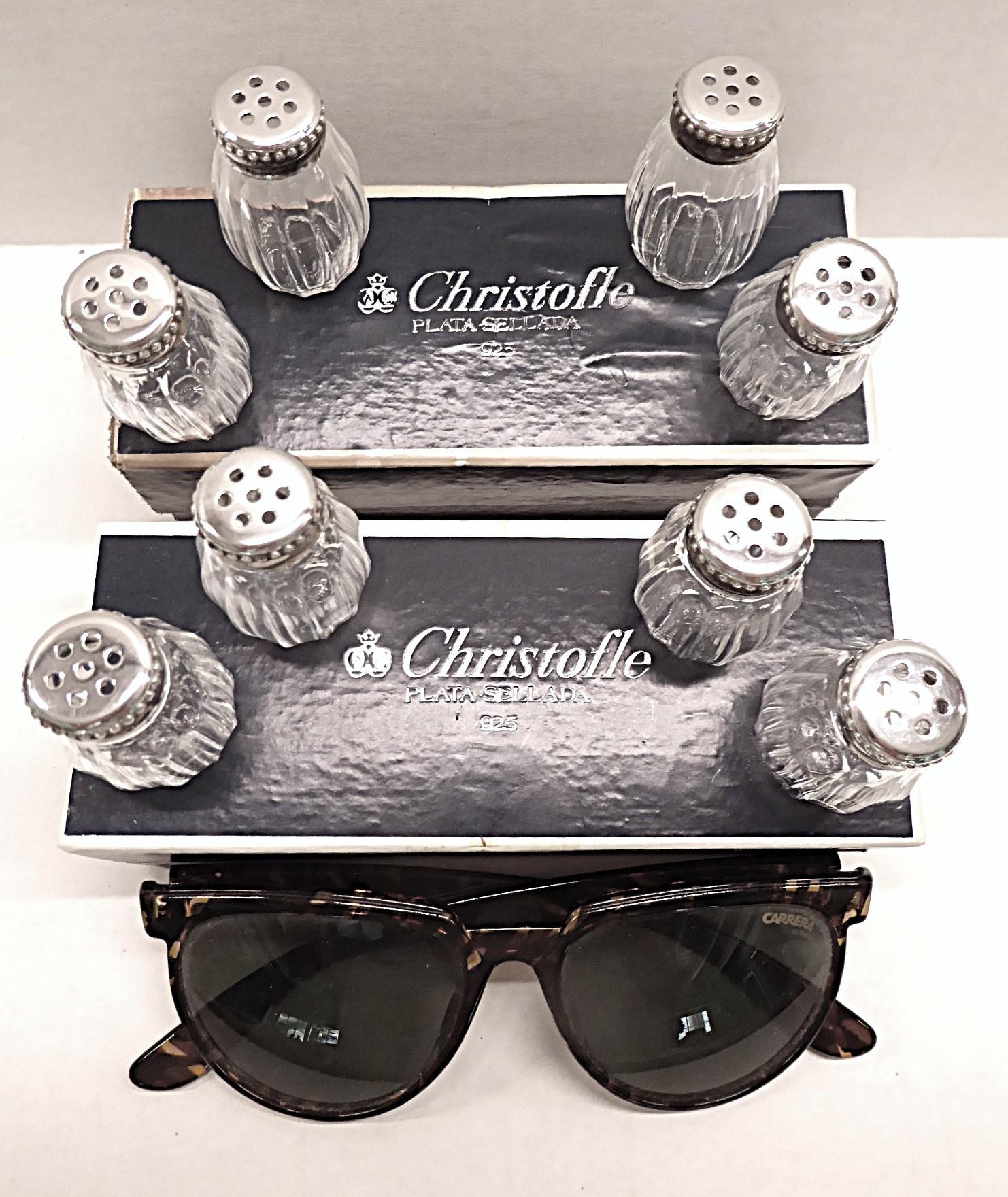 Christofle PERLES 4 Sets Sterling Silber & Glas Individuelles Salz & Pfeffer Frankreich im Angebot 3