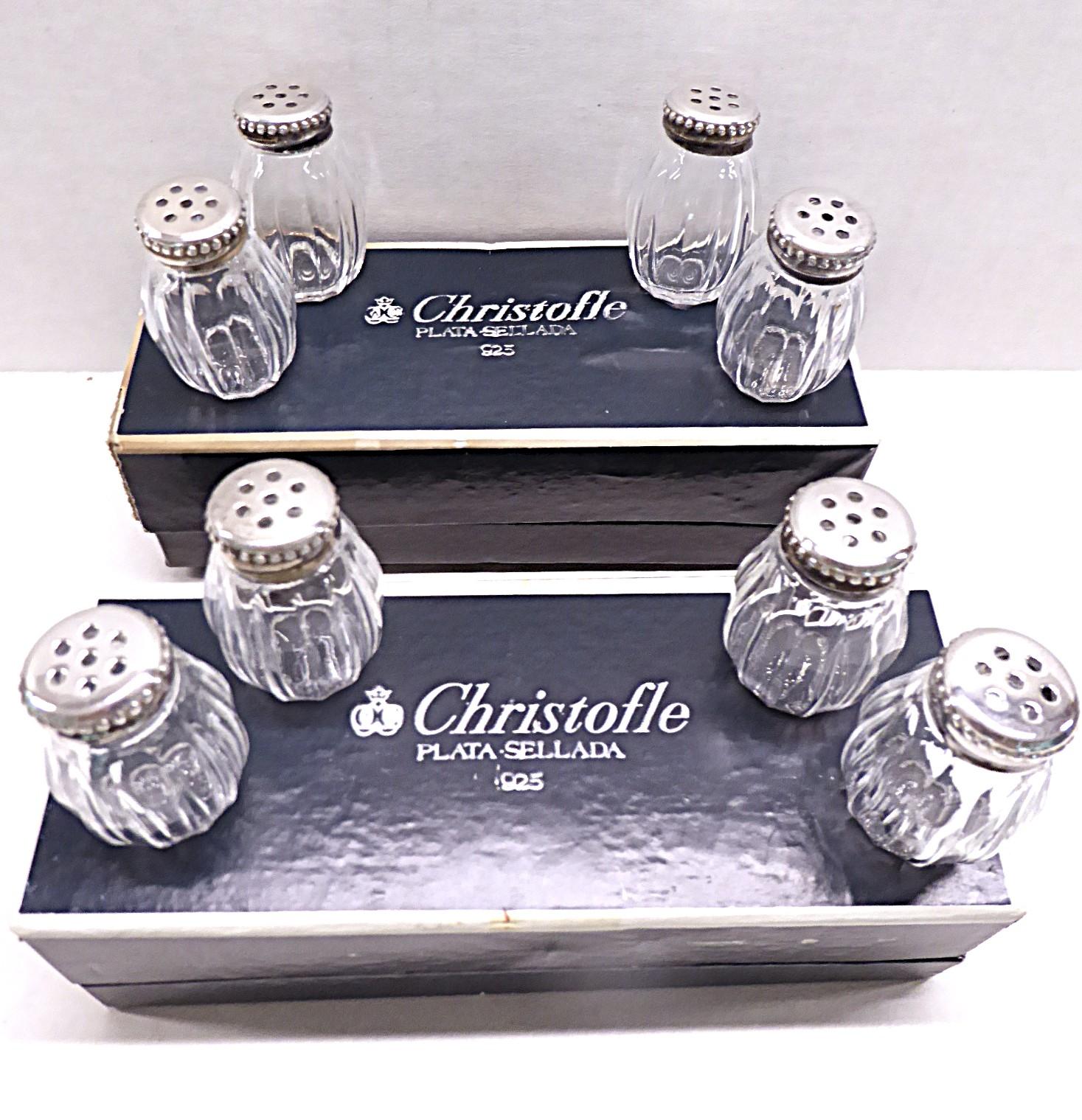 Christofle PERLES 4 Sets Sterling Silber & Glas Individuelles Salz & Pfeffer Frankreich im Angebot 4