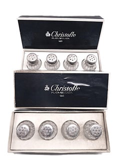 Christofle PERLES 4 Sets Sterling Silber & Glas Individuelles Salz & Pfeffer Frankreich