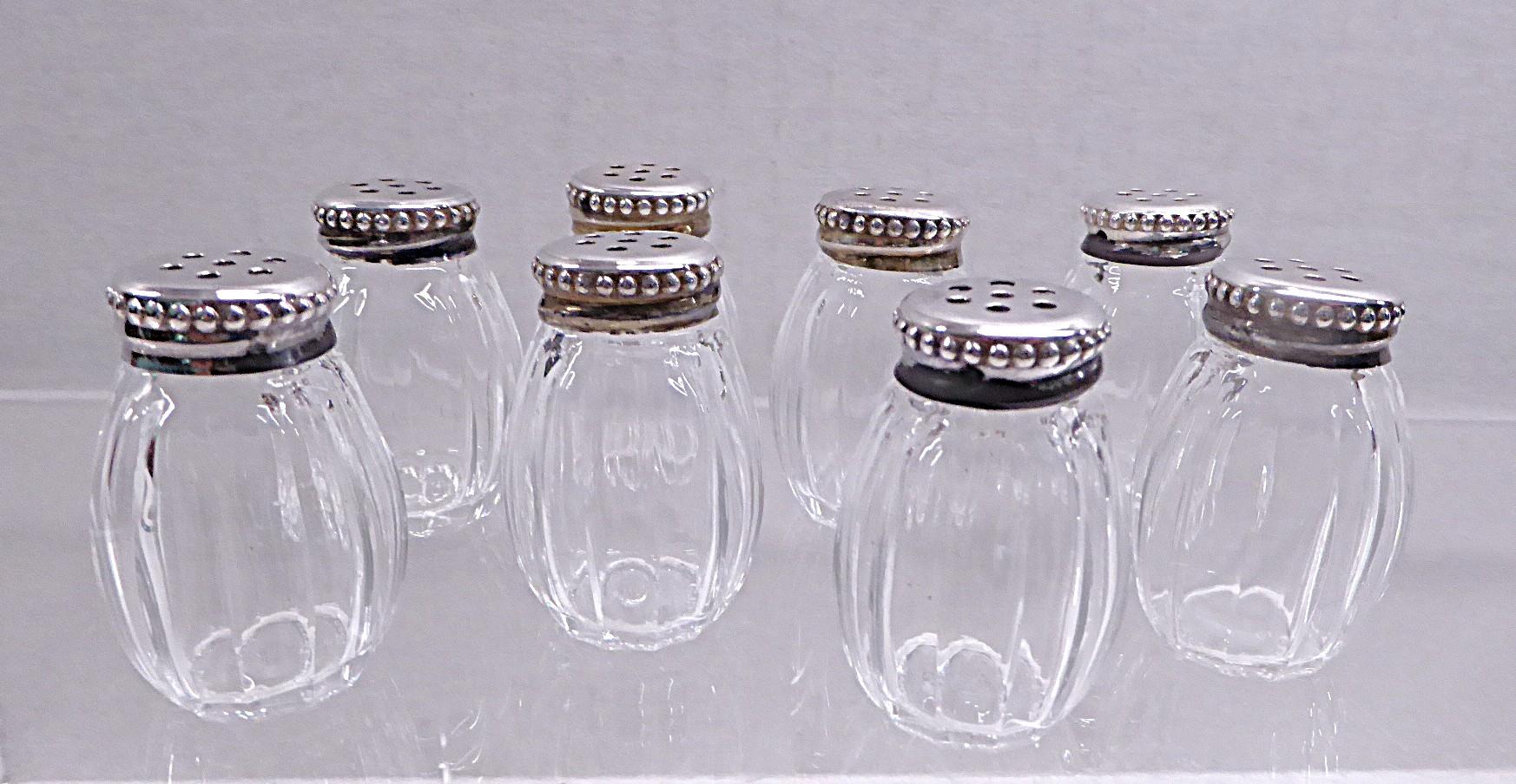 Christofle PERLES 4 Sets Sterling Silber & Glas Individuelles Salz & Pfeffer Frankreich (Sterlingsilber) im Angebot