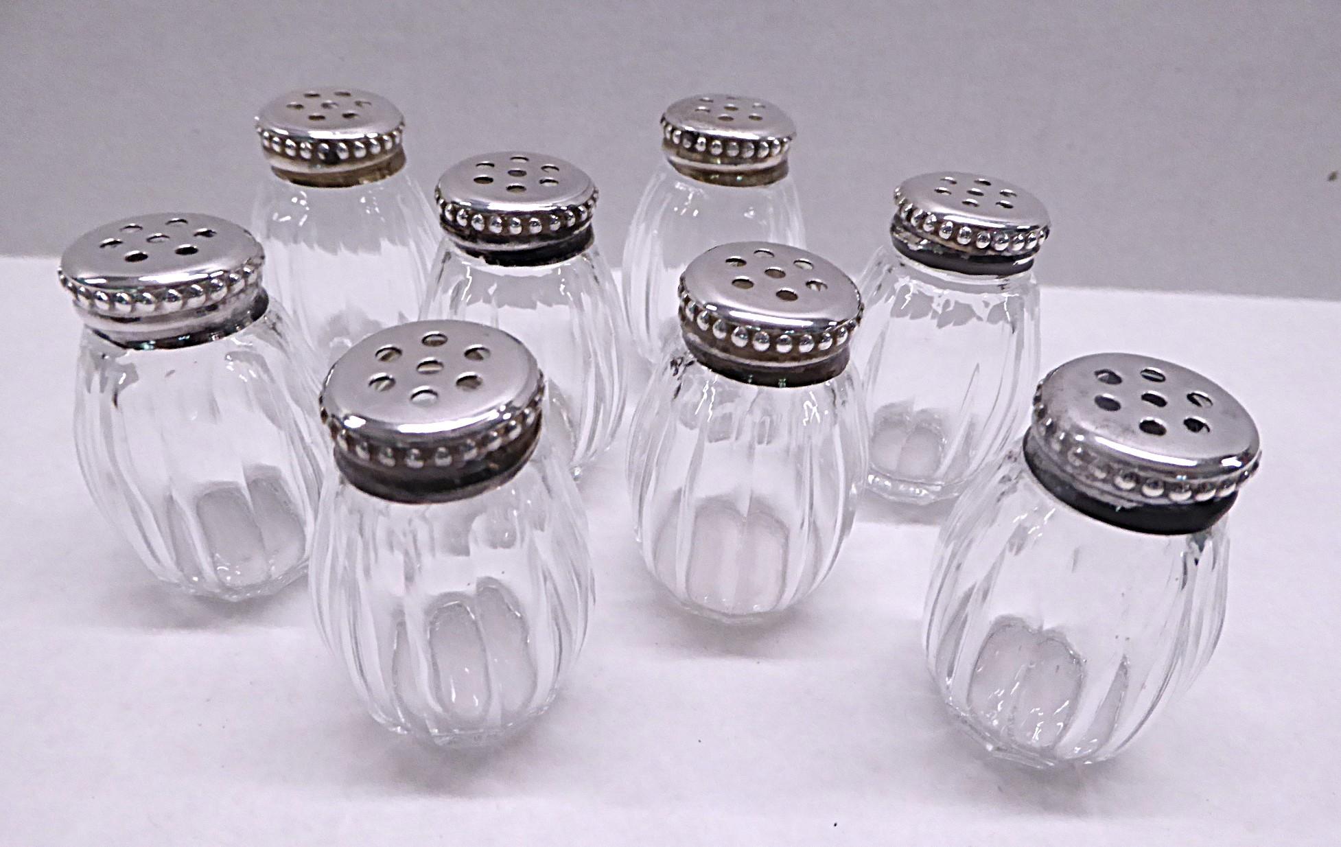 Christofle PERLES 4 Sets Sterling Silber & Glas Individuelles Salz & Pfeffer Frankreich im Angebot 1