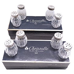 Christofle PERLES 4 Juegos Sal y Pimienta Individuales Plata de Ley y Vidrio Francia