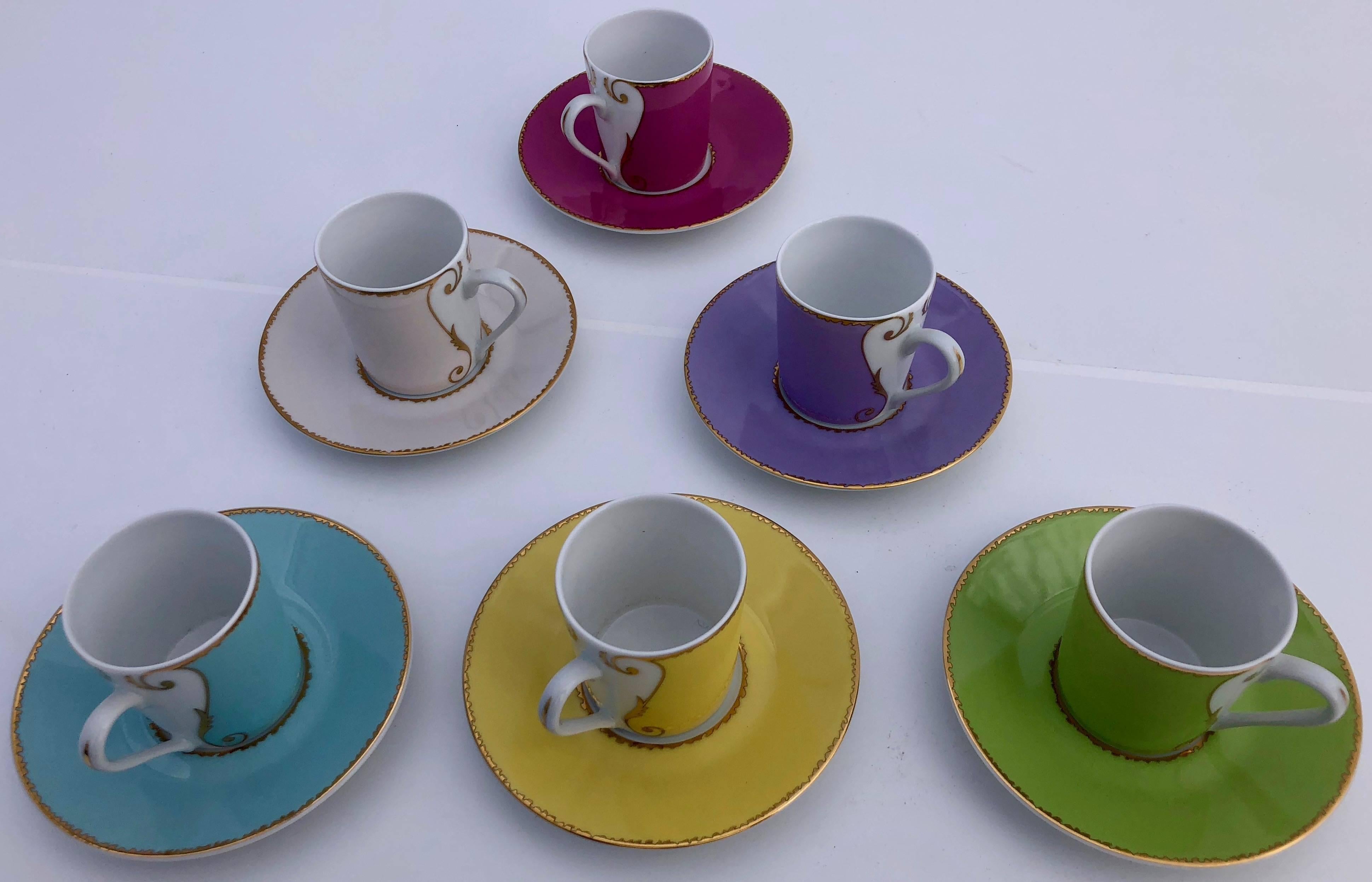 Modern Christofle Porcelain Espresso Cup Set of Six, Christian Lacroix 