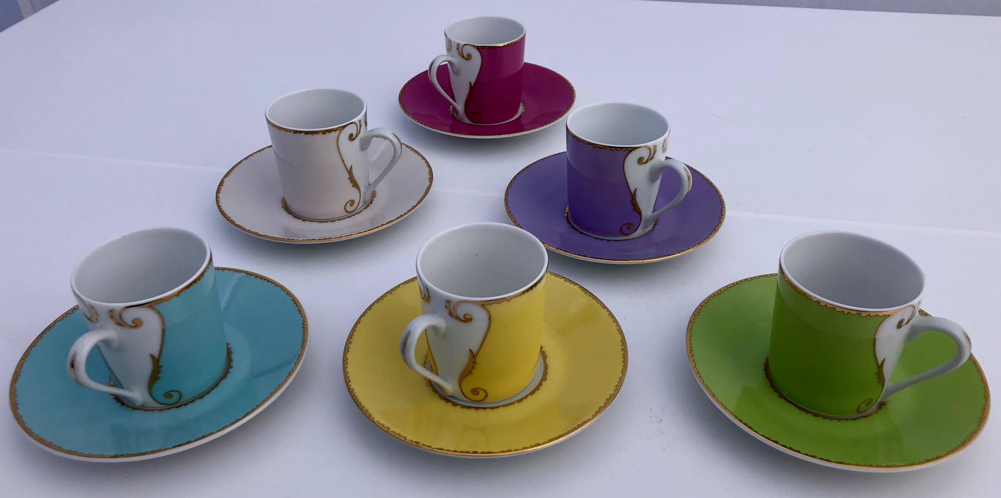French Christofle Porcelain Espresso Cup Set of Six, Christian Lacroix 