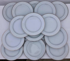 Christofle Porcelain Large Presentation Plates with Silver Banding, Set of 40