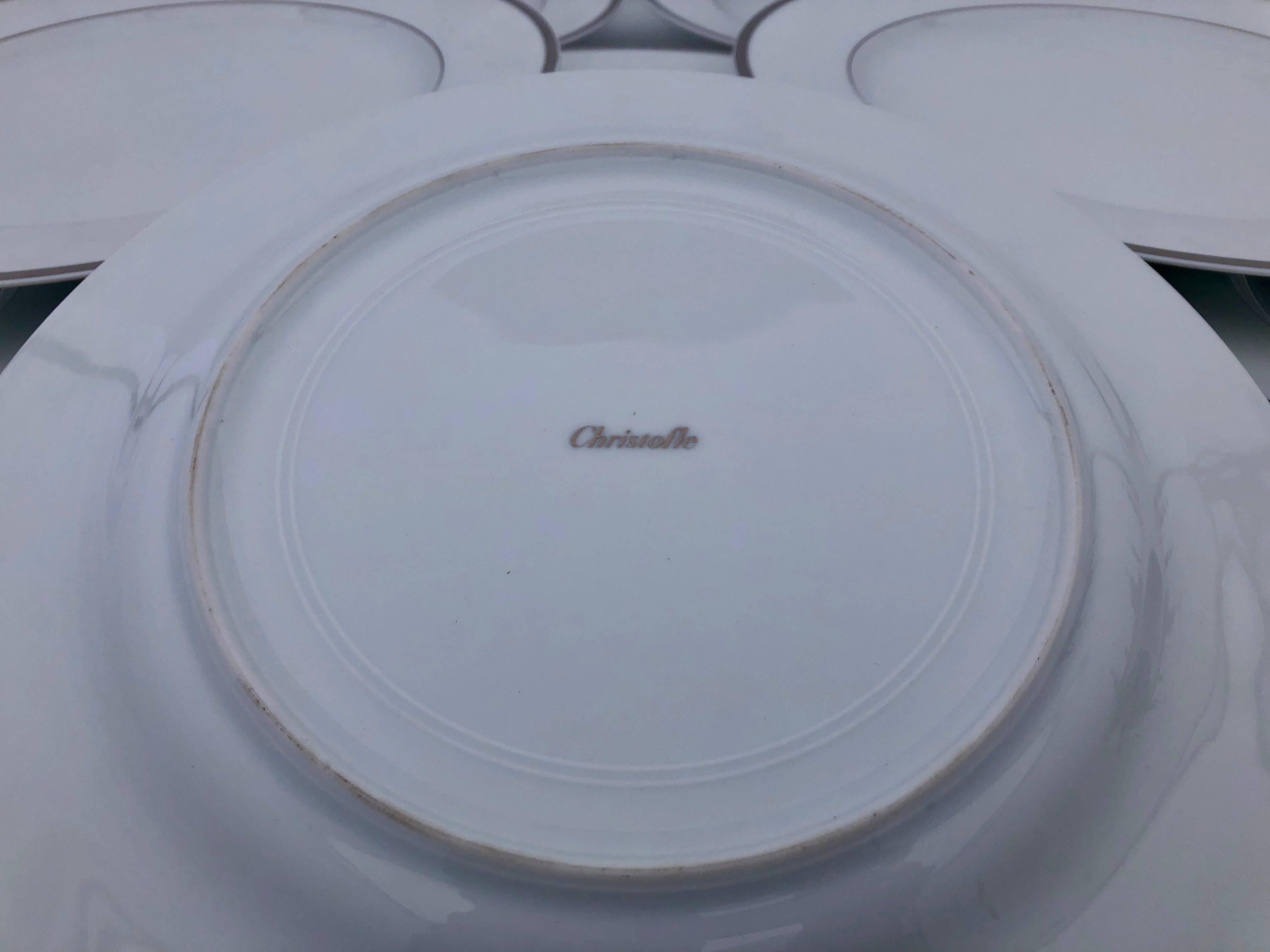Christofle Porcelain Large Presentation Plates with Silver Banding, Set of 40 In Excellent Condition For Sale In Petaluma, CA