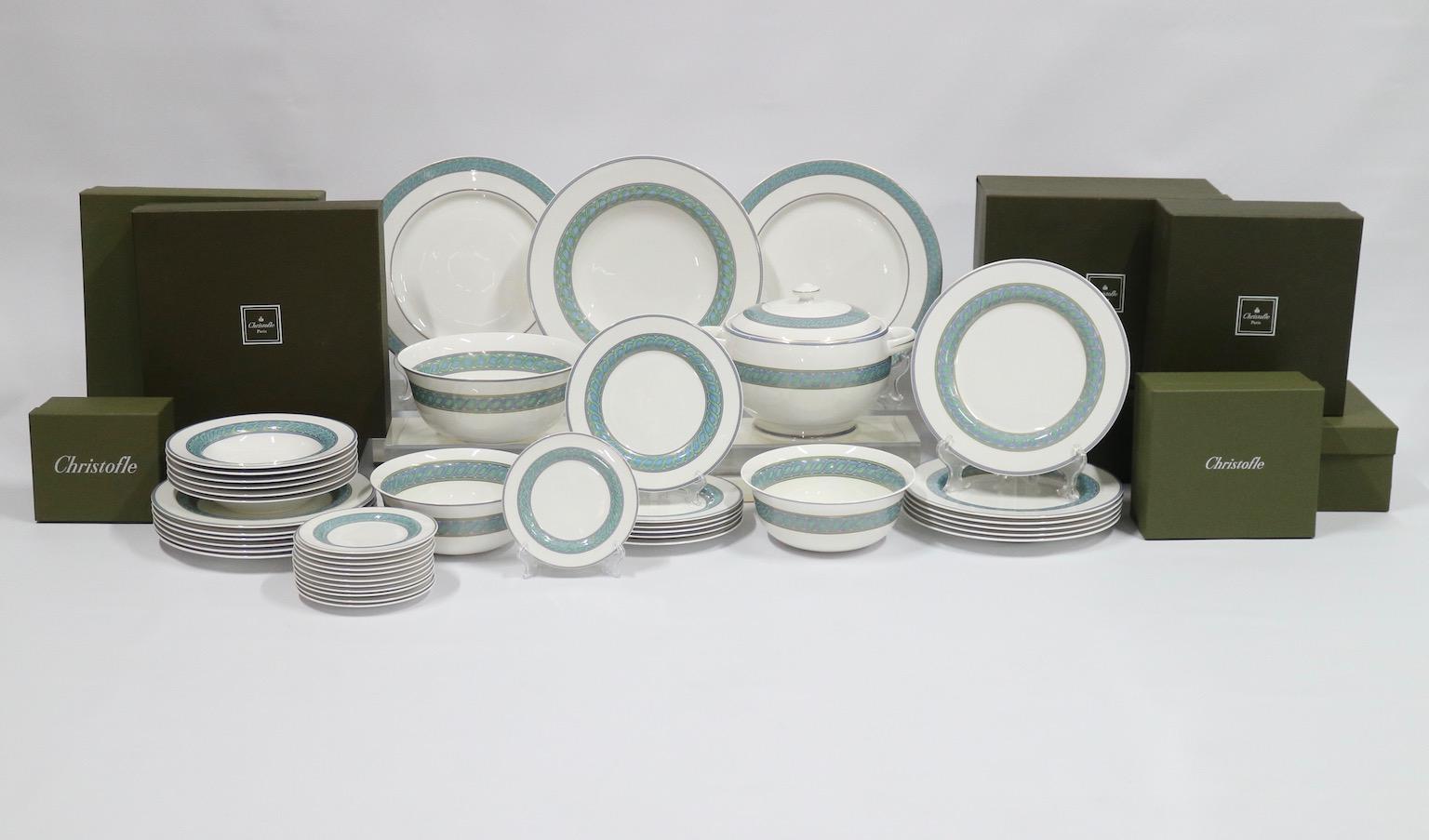 Taiwanese Christofle Porcelain Partial Service for Six in Torsada Pattern