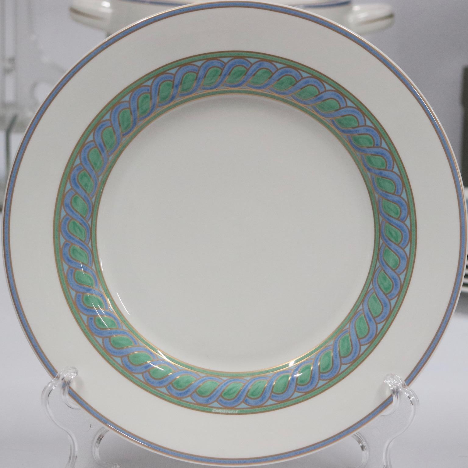 Christofle Porcelain Partial Service for Six in Torsada Pattern In Excellent Condition In New York, NY