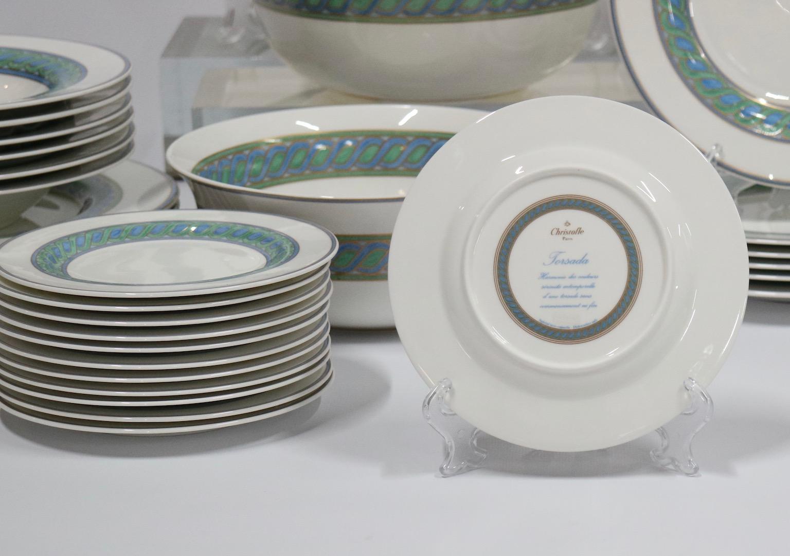 Late 20th Century Christofle Porcelain Partial Service for Six in Torsada Pattern