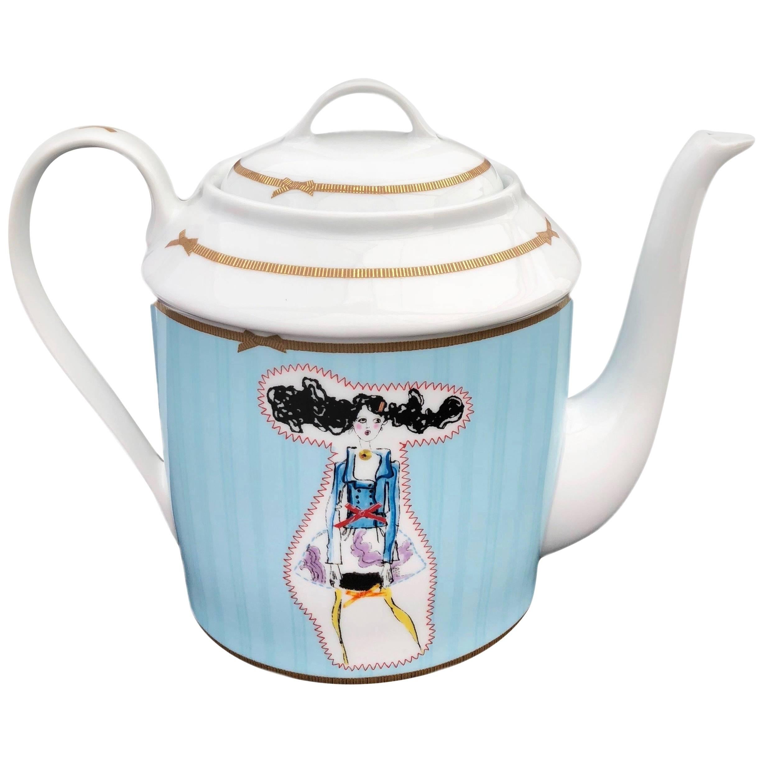 Christofle Porcelain Tea-Coffee Pot, Christian Lacroix "Poupées" 1990s For Sale