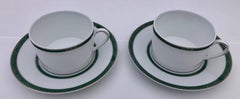 Christofle Porcelain Tea Set for Two, "Tête-à-Tête", Model Talisman, Green