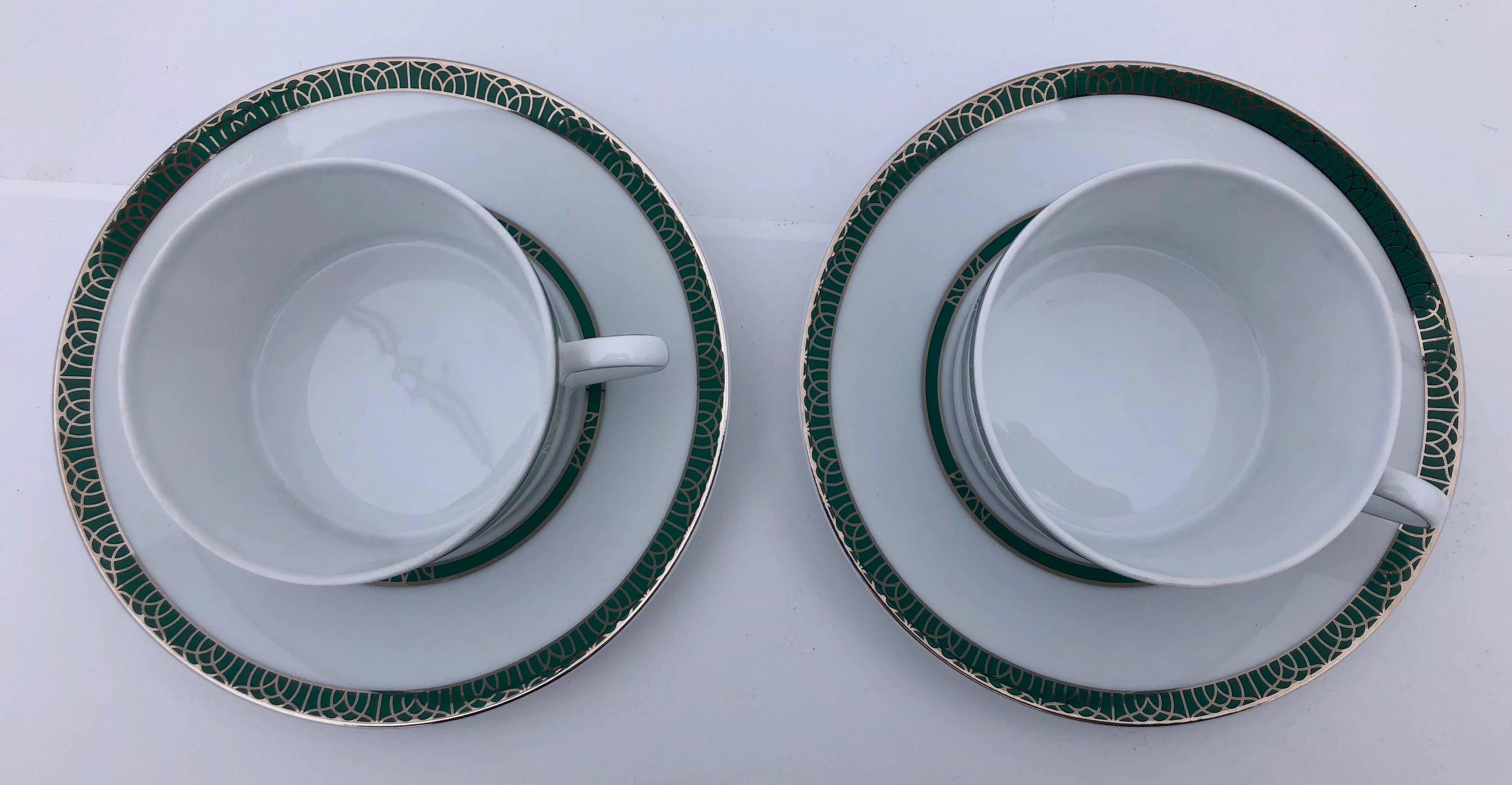 French Christofle Porcelain Tea Set for Two, 
