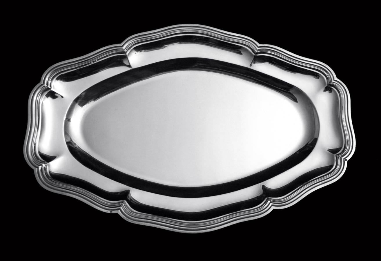 Direct from Paris, a Magnificent 7-piece Antique French 950 Sterling Silver Serving Platter Set by France's Premier Silversmiths:  Christofle (Cardeilhac), Puiforcat (Hermes) and Tetard Frères, Each Piece Meticulously Restored to Like New Condition,