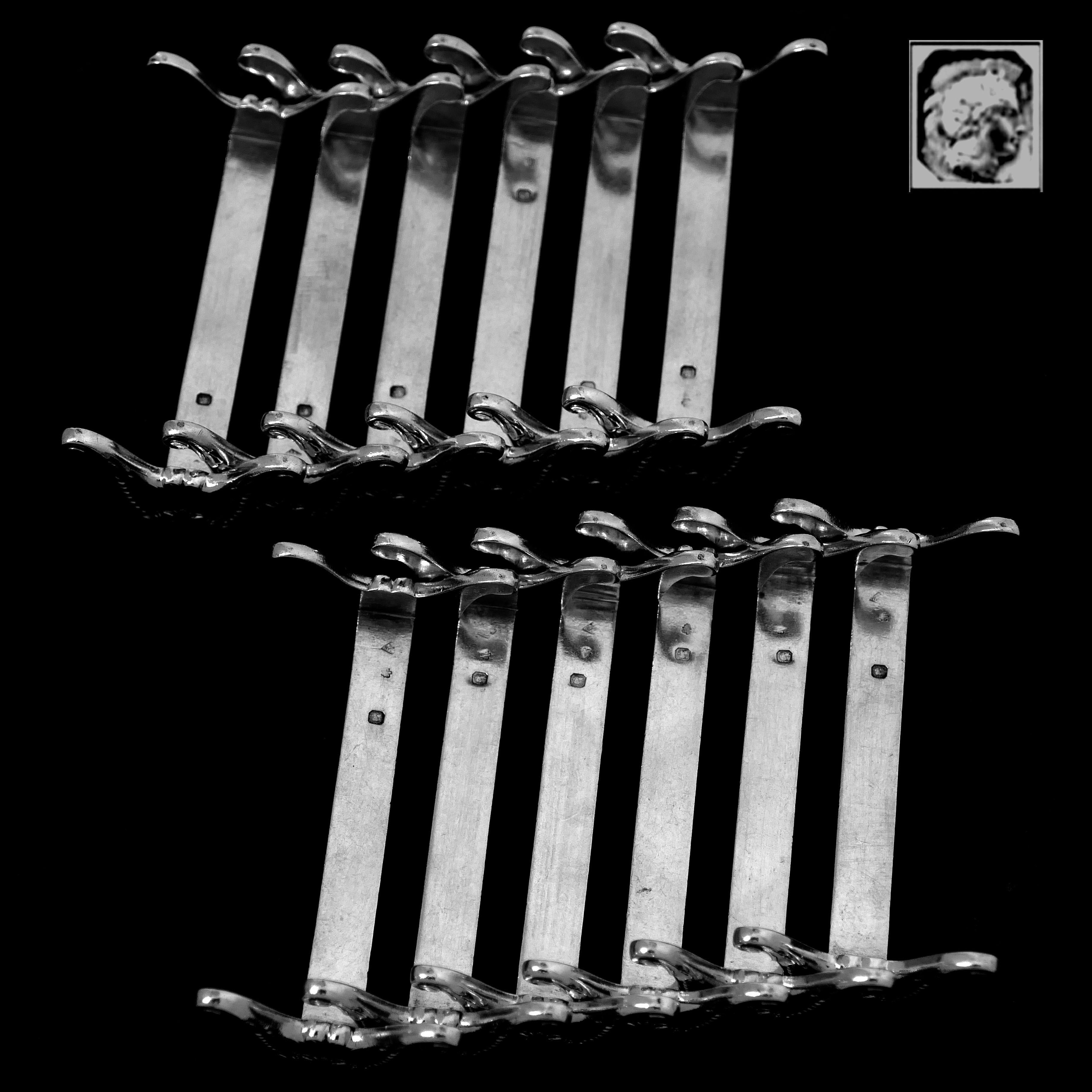 Christofle Rare French All Sterling Silver Knife Rests Set 12 Pc, Neoclassical 1