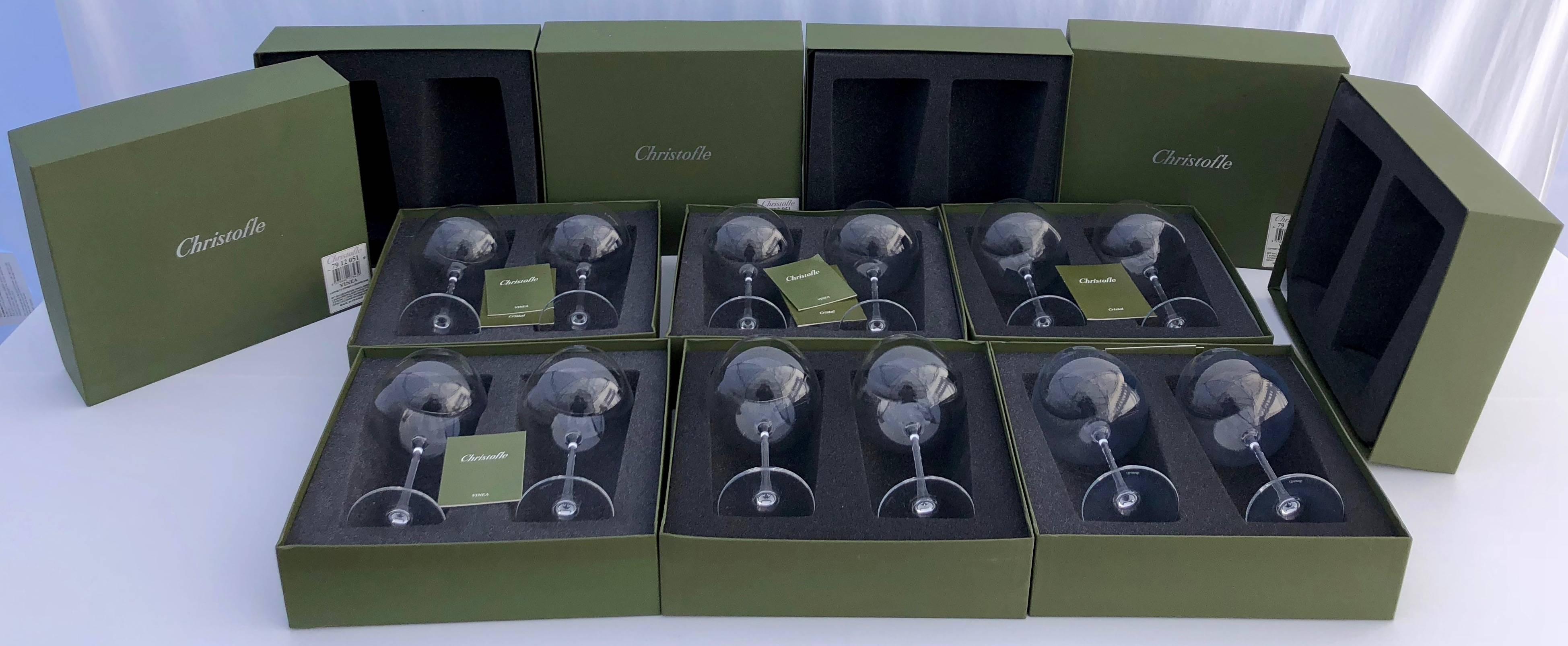 Modern Christofle Set of 12 Burgundy Crystal Glasses, Model Vinea For Sale