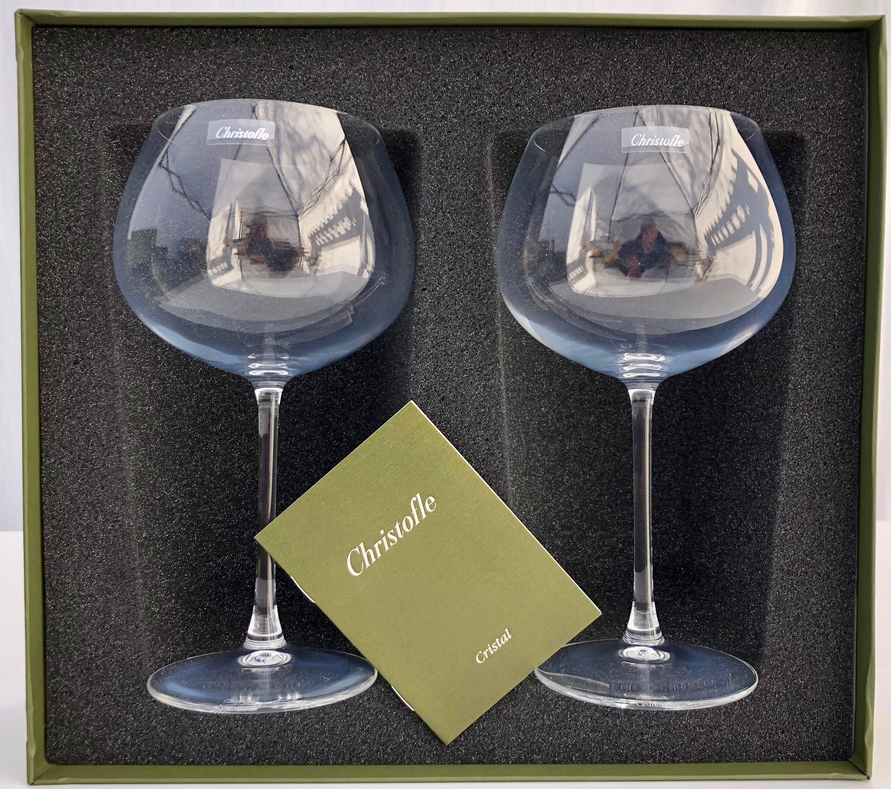 French Christofle Set of 12 Burgundy Crystal Glasses, Model Vinea For Sale