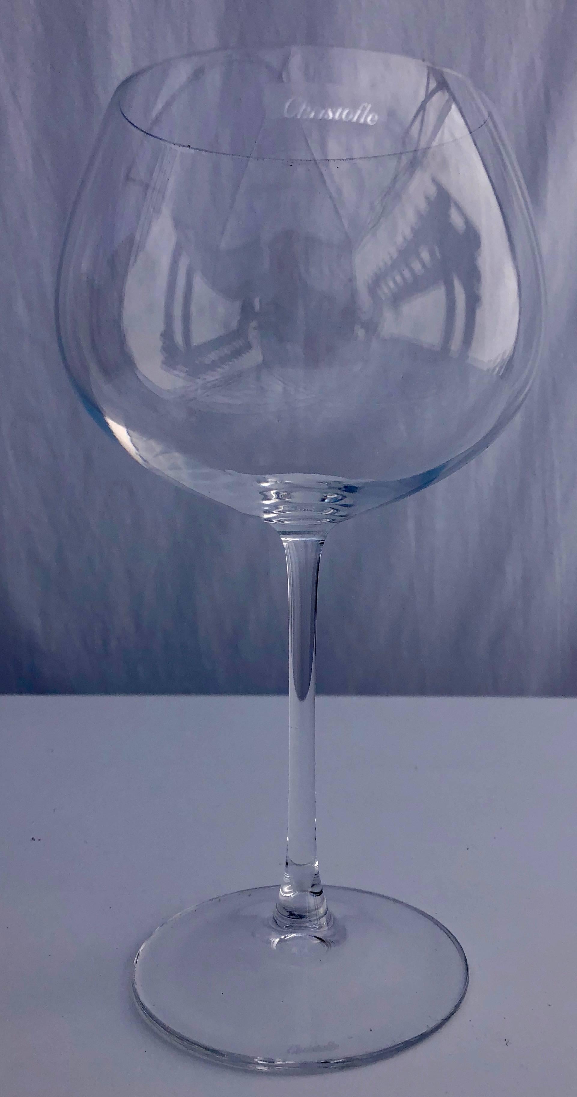 Christofle Set of 12 Burgundy Crystal Glasses, Model Vinea For Sale 1