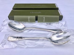 Christofle Set of 2 Silver Plated Salad Serving Spoon and Fork Perles New in Box