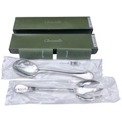 Christofle Set of 2 Silver Plated Salad Serving Spoon and Fork Perles New in Box