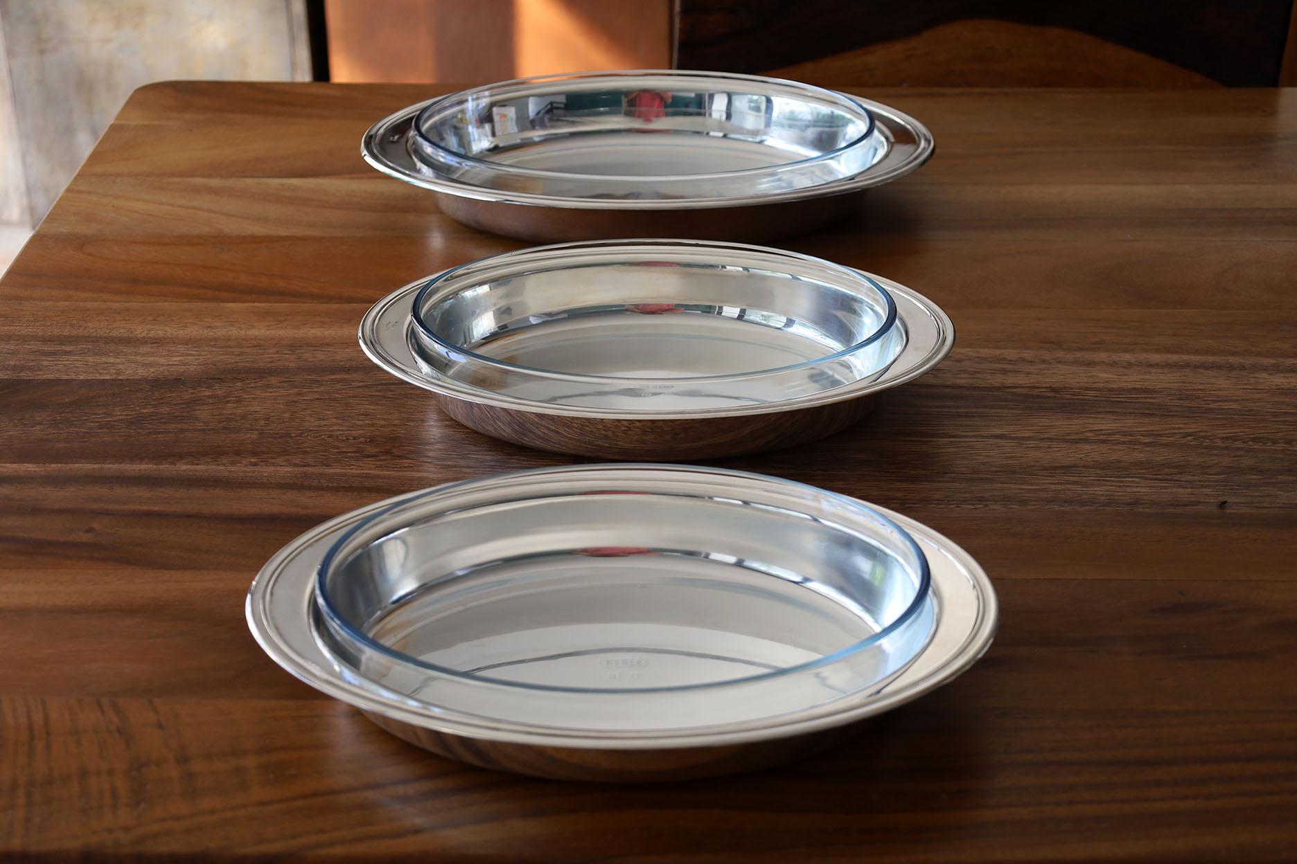 French Christofle Set of 3 Silver Plated & Glass Dishes