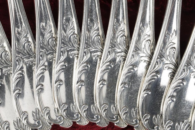 6 Fourchettes table métal argenté CHRISTOFLE modèle Grandbourg Louis XV