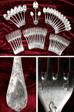 Christofle, Set of 51 Louis XV Style Silver Plated Flatware