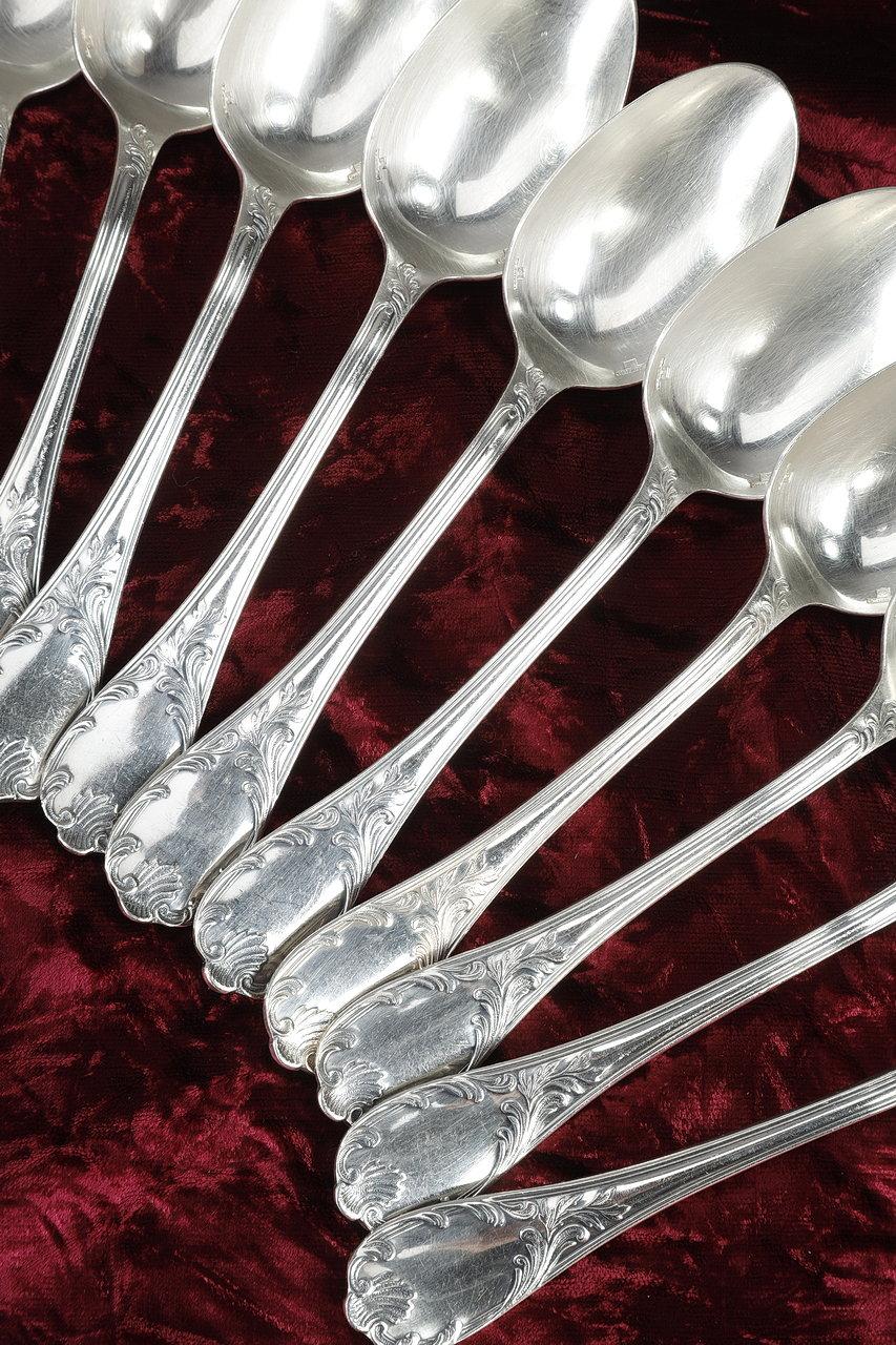 Christofle, Set of 51 Louis XV Style Silver Plated Flatware For Sale 1