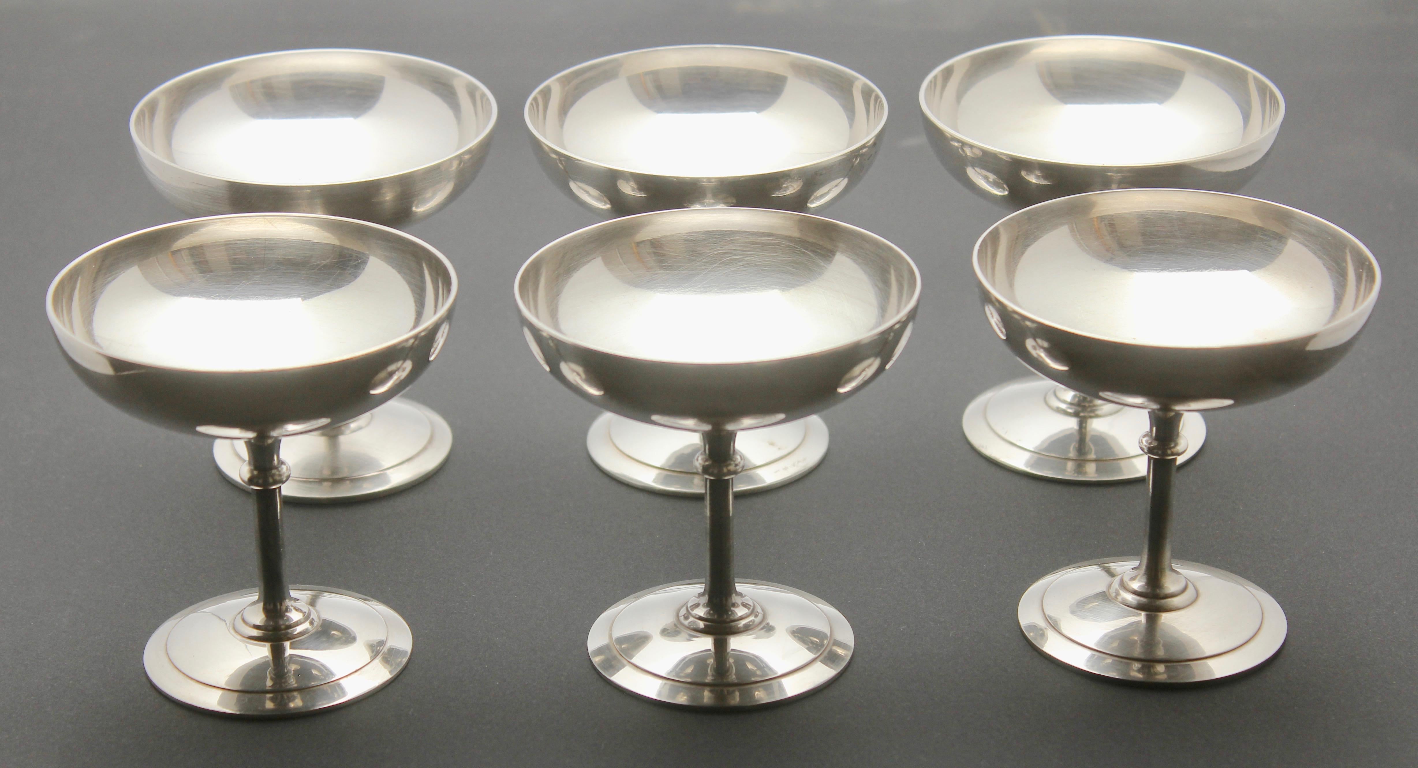 French Christofle Set of 6 Silver Plated Ice Cream Bowl
