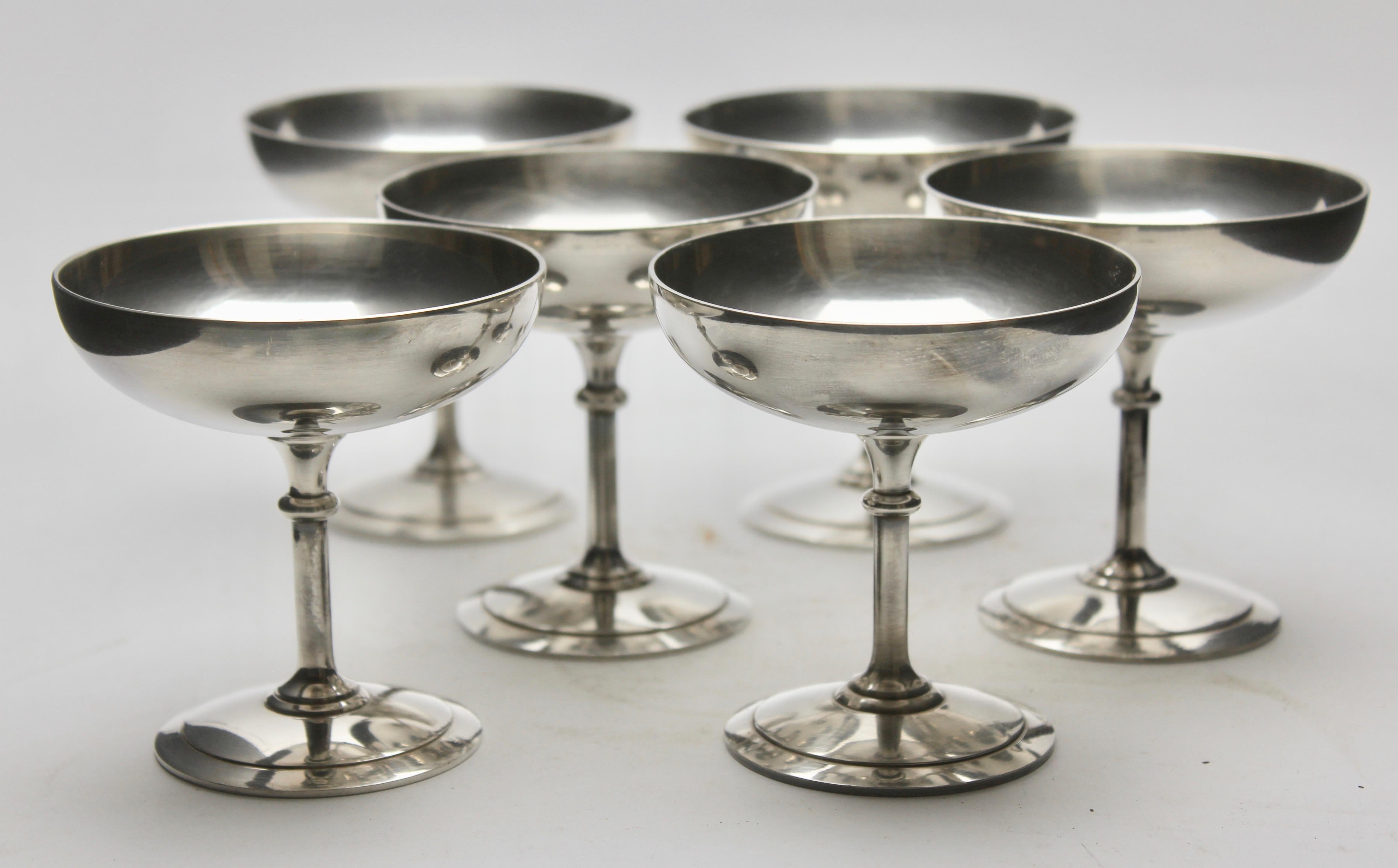 Molded Christofle Set of 6 Silver Plated Ice Cream Bowl
