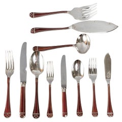 Christofle, Set of Talisman Flatware 8 People Plated Silver Chinese Lacquer