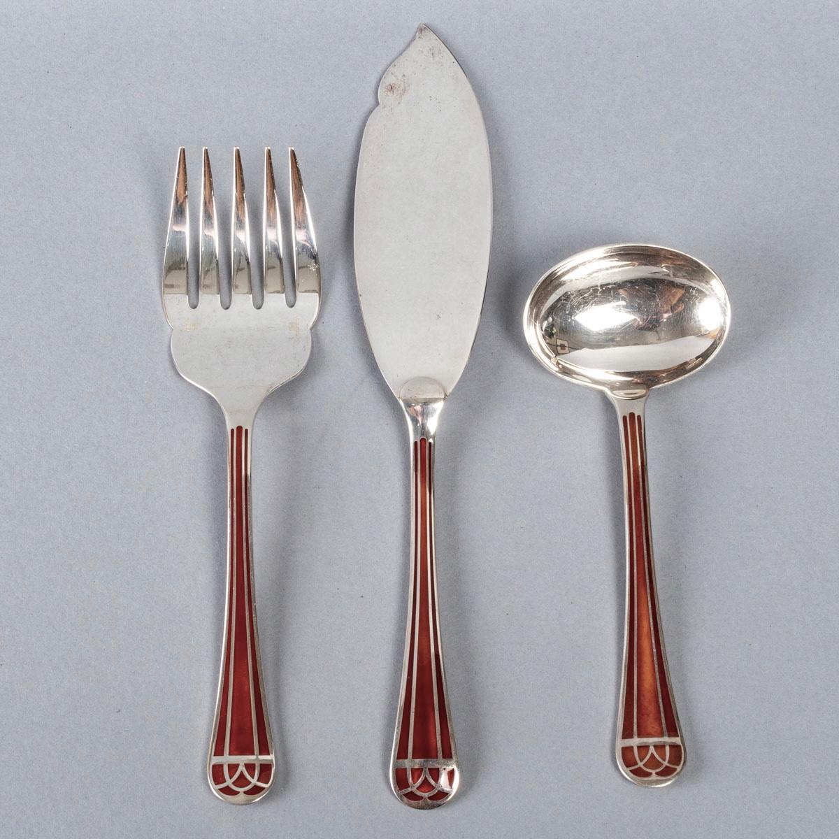 Christofle, Set of Talisman Flatware 8 People Plated Silver Chinese Lacquer 2