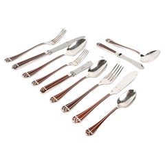 Christofle, Set of Talisman Flatware Plated Silver Chinese Lacquer, 56 Pieces