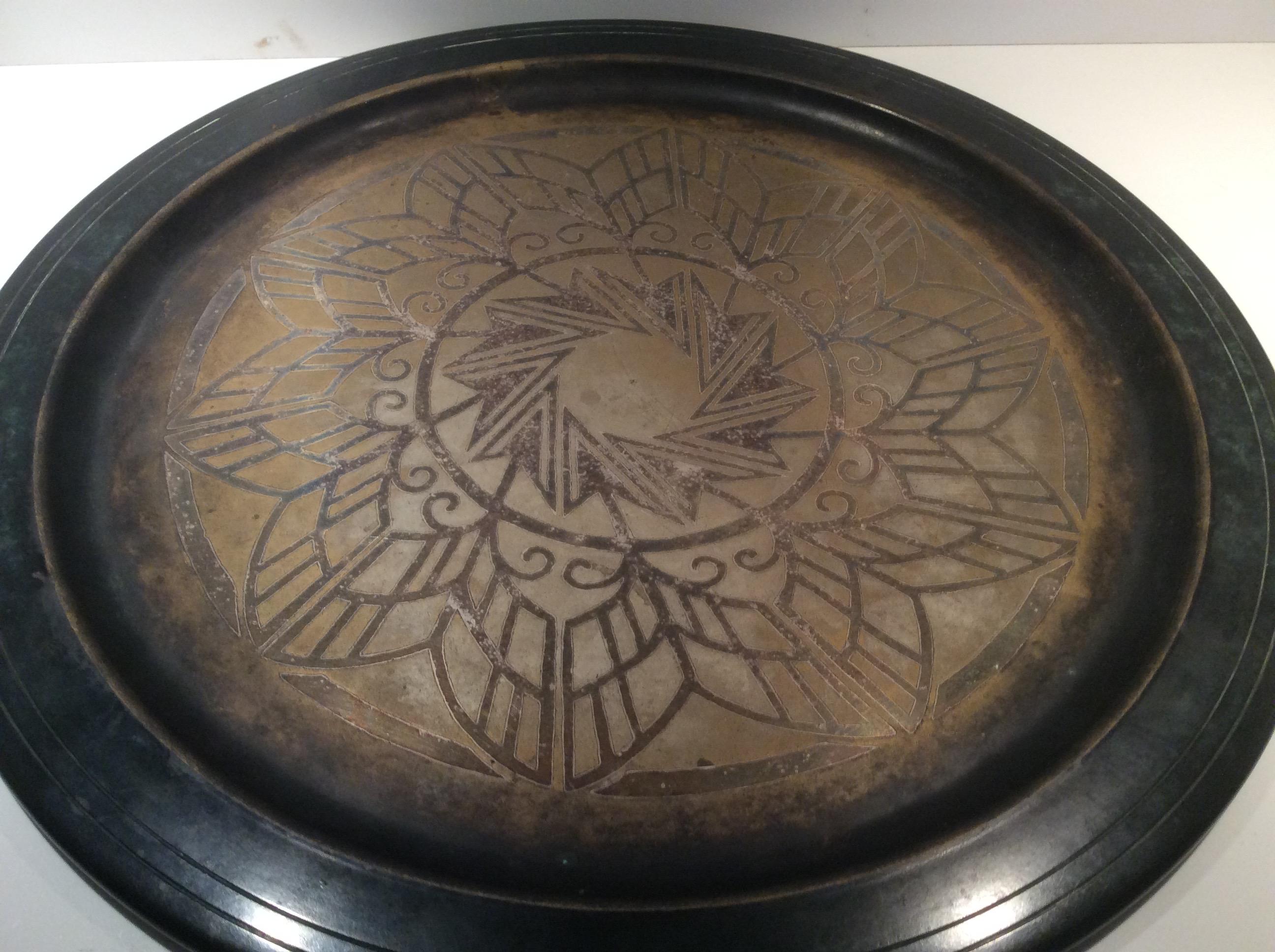 20th Century Christofle Silver Bronze Inlaid Charger