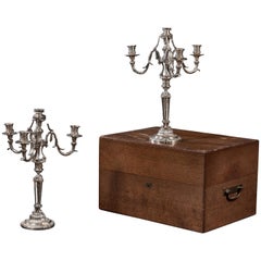 Christofle Silver Bronze Pair of Candelabra in Wood Box