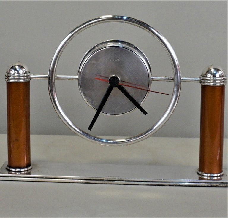 Christofle Silver, Lacquer Art Deco Clock and Candle Holder Set at 1stDibs