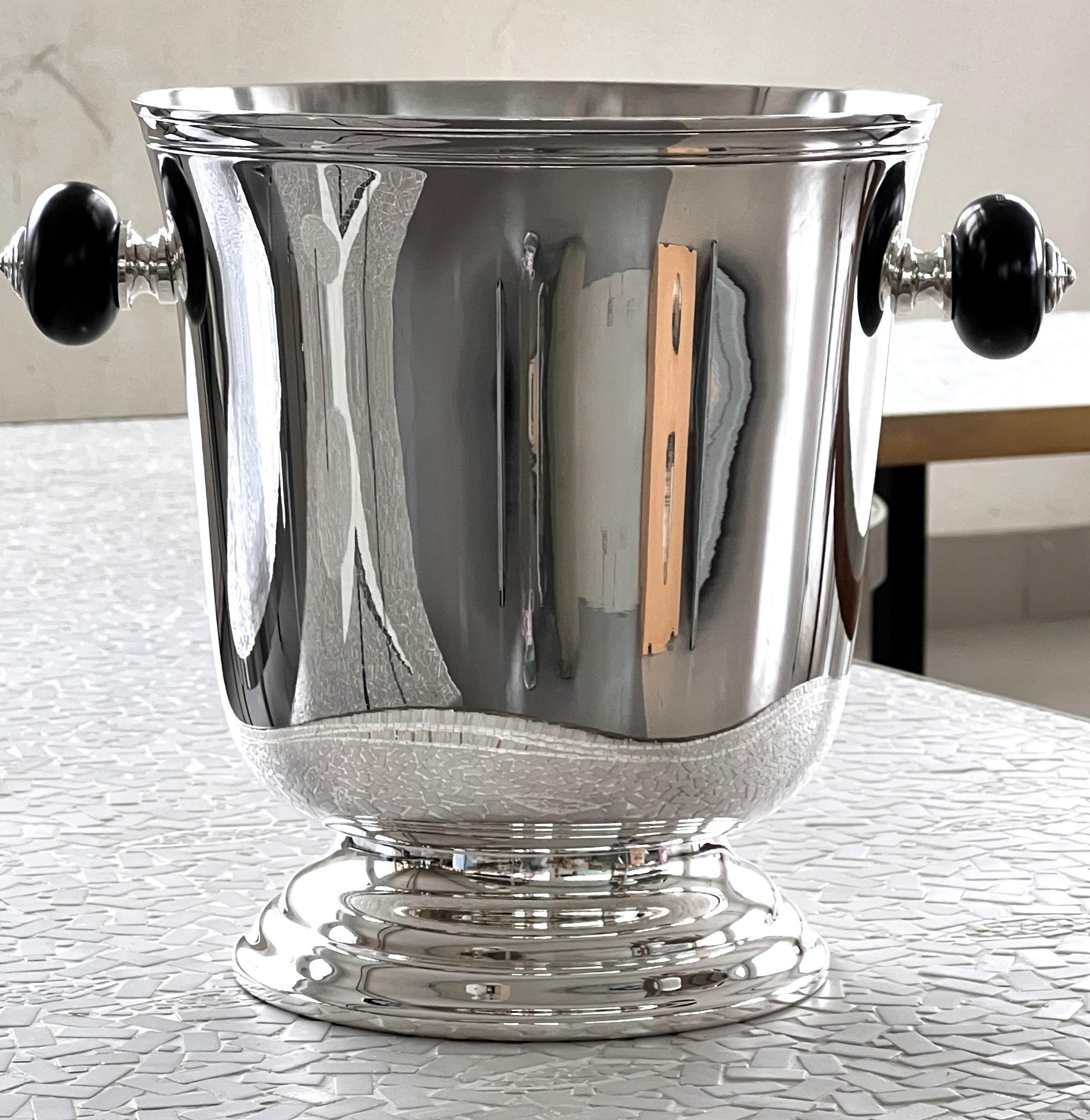 Christofle Silver Plate and Ebony Champagne Ice Bucket or Wine Cooler, 1980s 7