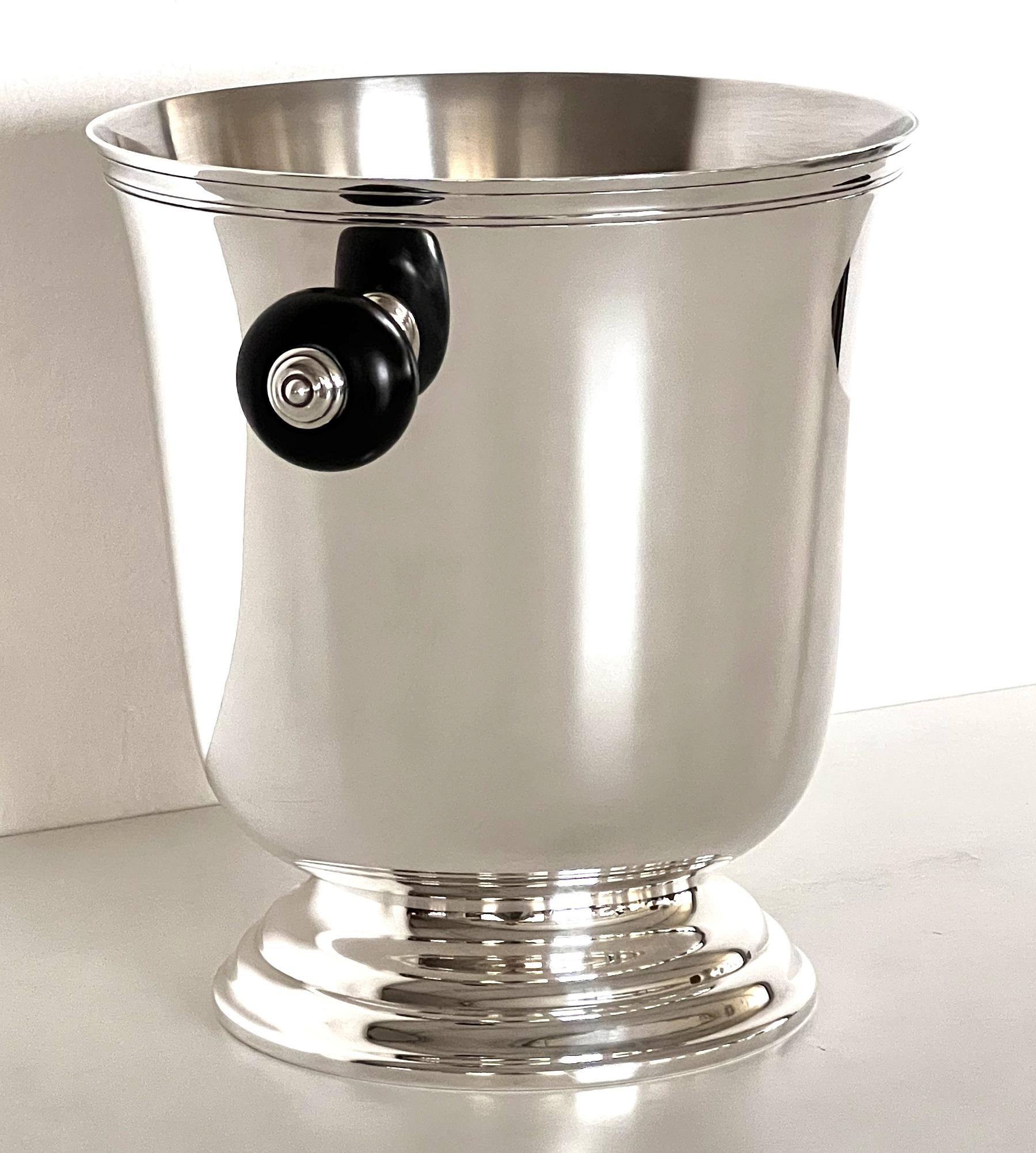 Christofle Silver Plate and Ebony Champagne Ice Bucket or Wine Cooler, 1980s In Excellent Condition In Morazzone, Varese