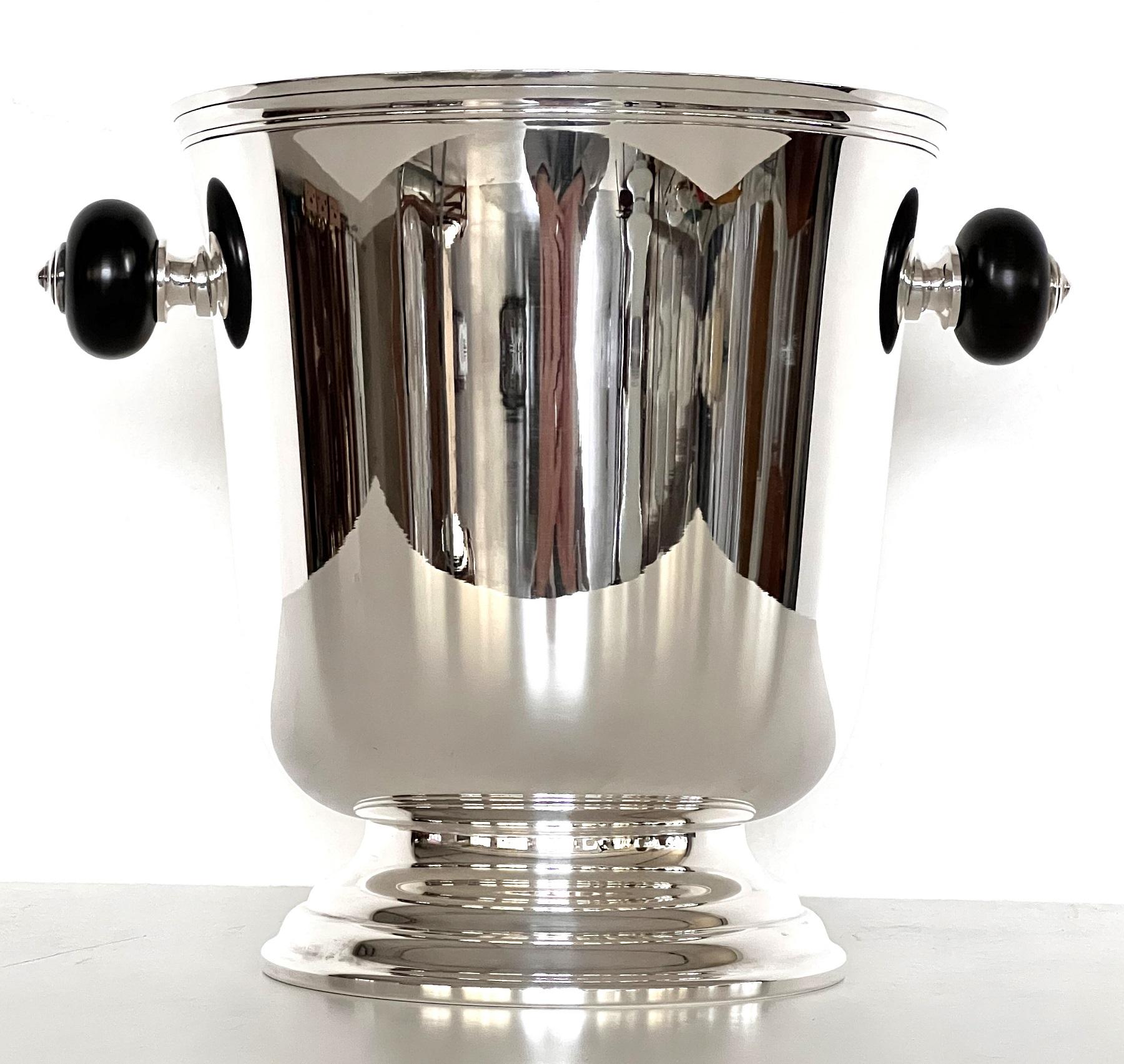 20th Century Christofle Silver Plate and Ebony Champagne Ice Bucket or Wine Cooler, 1980s