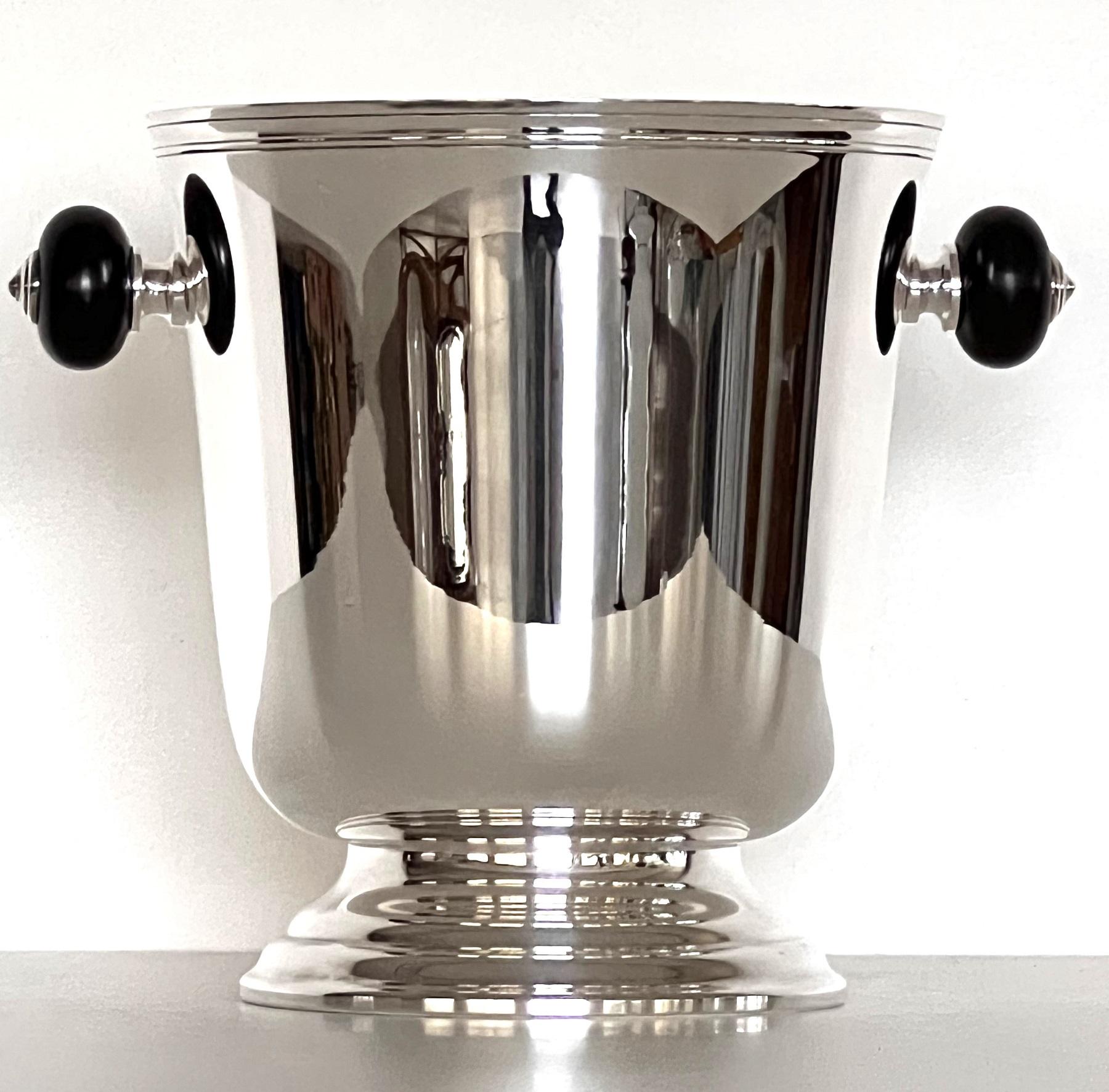 Christofle Silver Plate and Ebony Champagne Ice Bucket or Wine Cooler, 1980s 1
