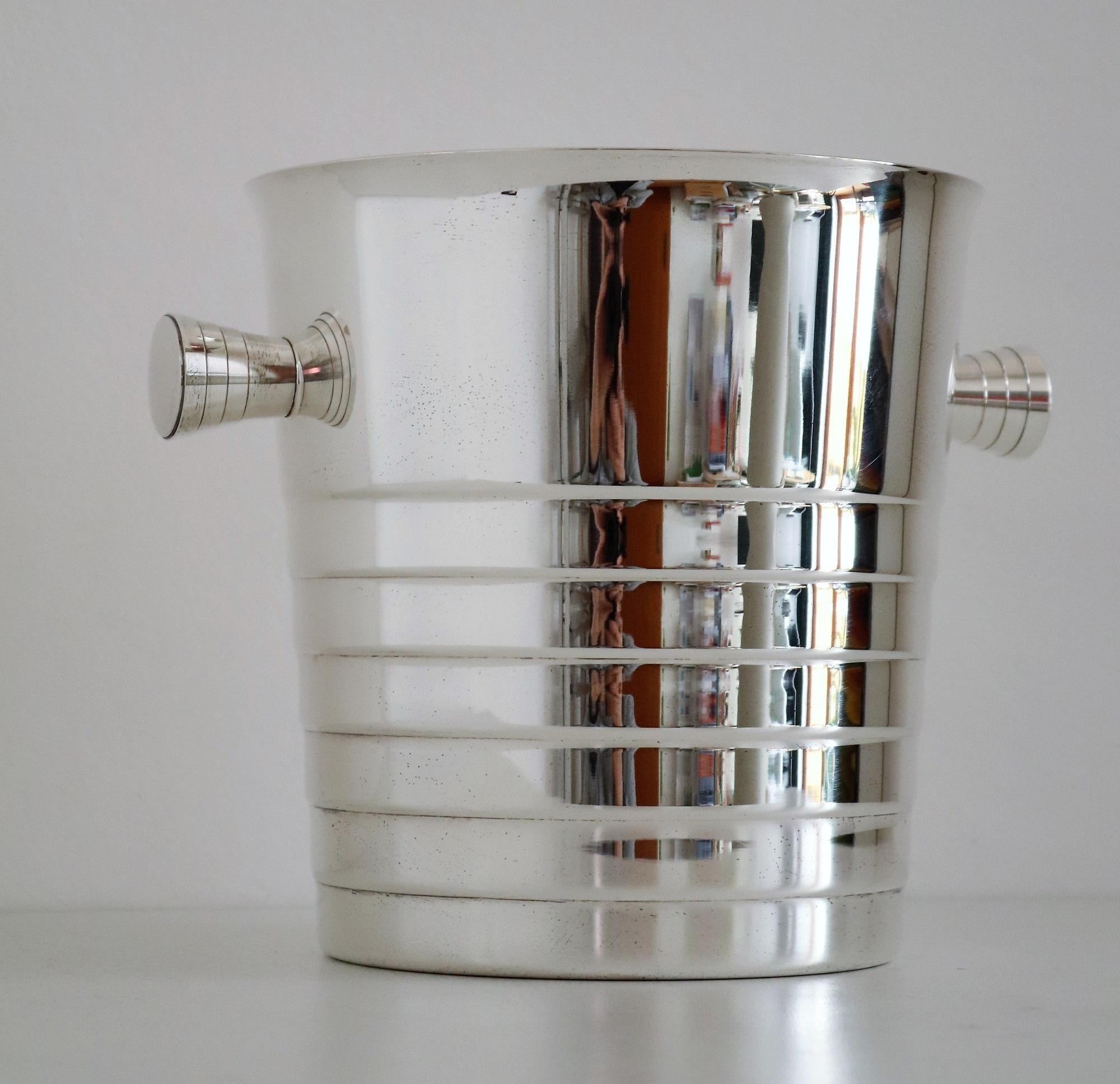 French Christofle Silver Plate Champagne Ice Bucket Wine Cooler Barware, France, 1980s