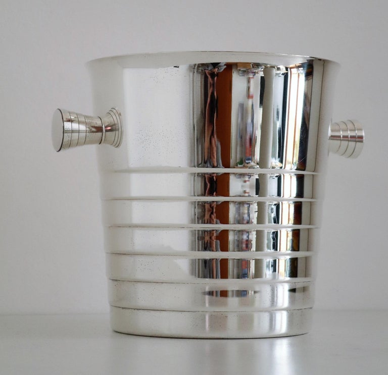 French Christofle Silver Plate Champagne Ice Bucket Wine Cooler Barware, France, 1980s For Sale
