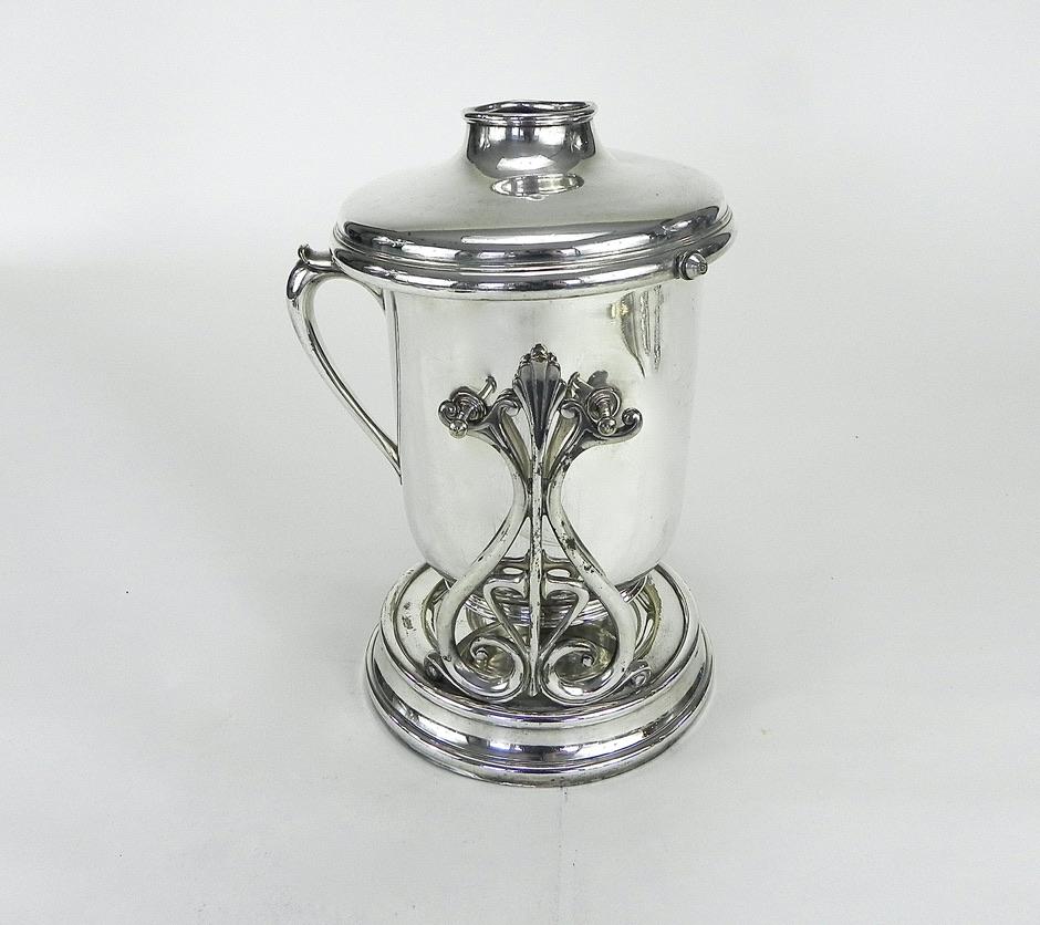 Art Nouveau Christofle Silver Plate Champagne Wine Cooler/Pourer with Caddy, circa 1935 For Sale