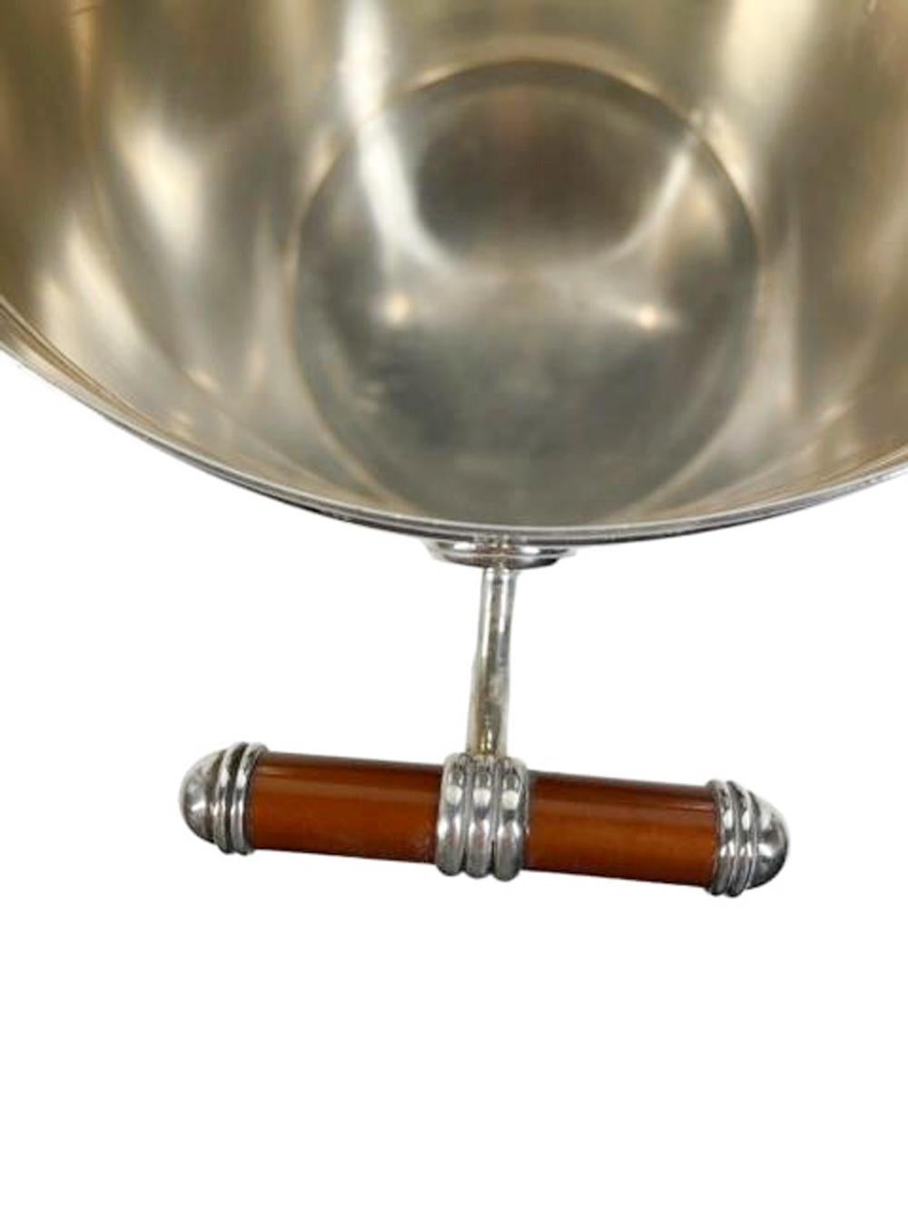 Mid-Century Modern Christofle Silver Plate Ice Bucket in the Talisman Pattern with Brown Enamel For Sale