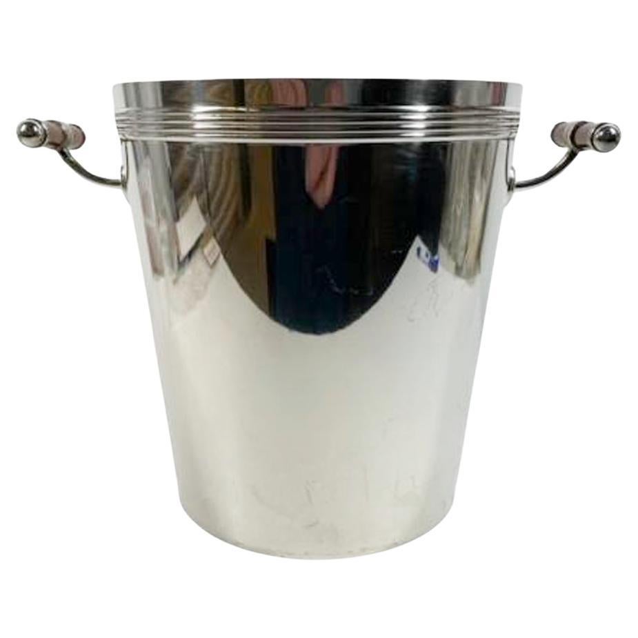 Christofle Silver Plate Ice Bucket in the Talisman Pattern with Brown Enamel For Sale