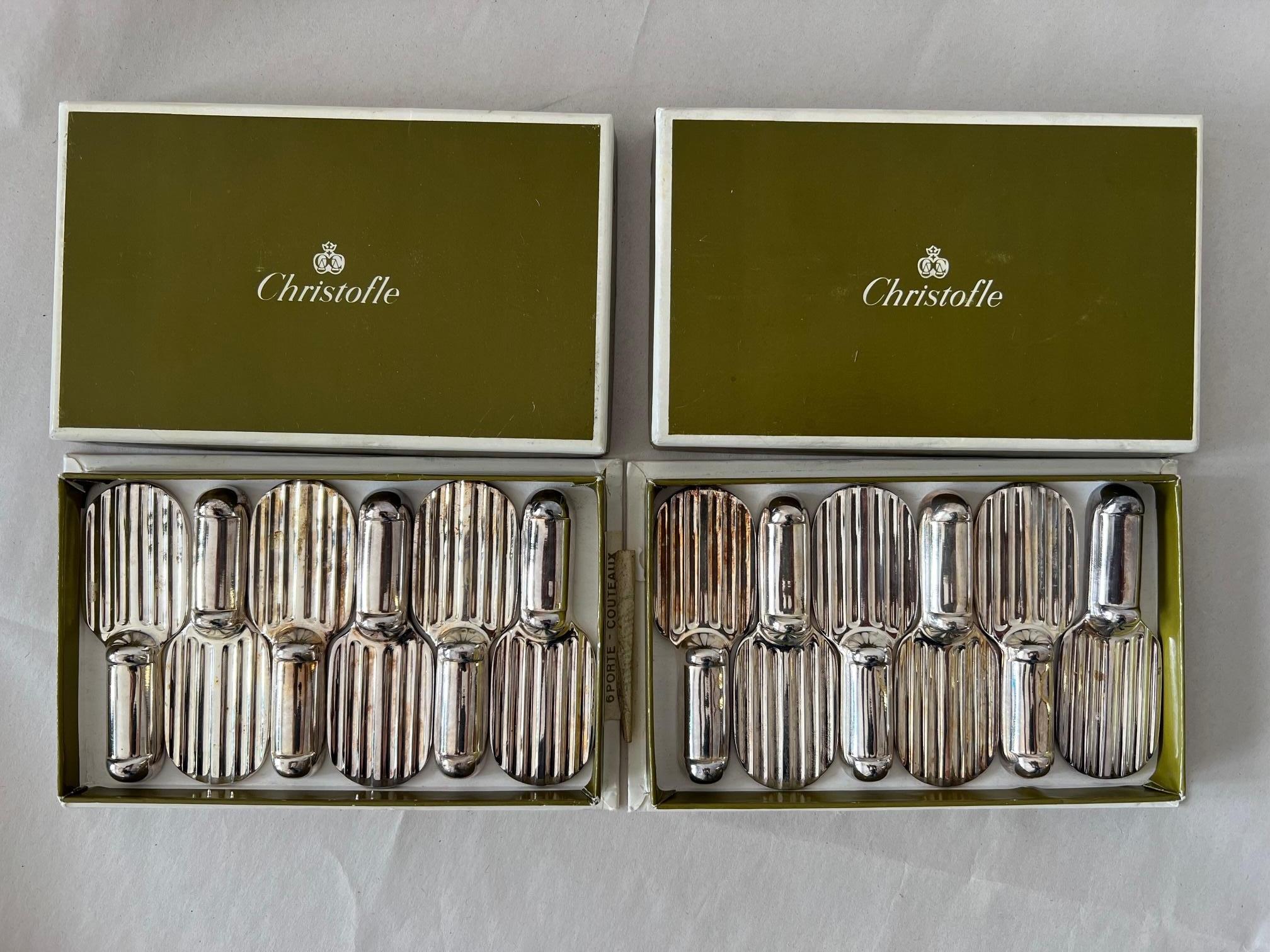 Mid-Century Modern Christofle Silver Plate Knife Rests Set Of Twelve For Sale