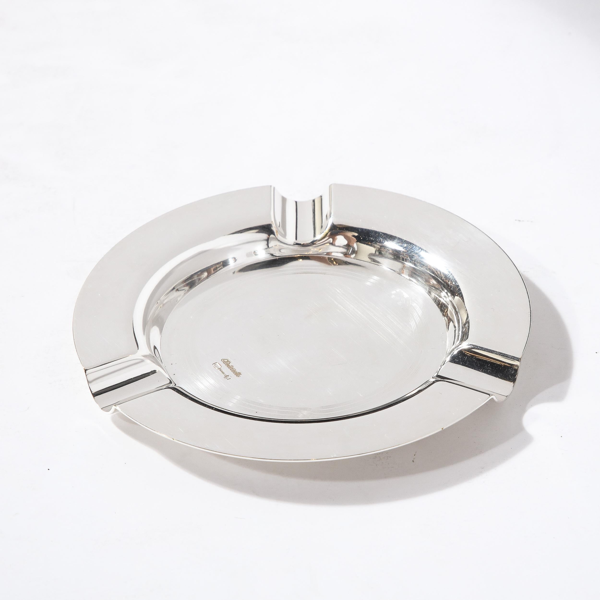 Christofle Silver-Plated Art Deco Style Ashtray With Engine Turned Engraving In Good Condition For Sale In New York, NY