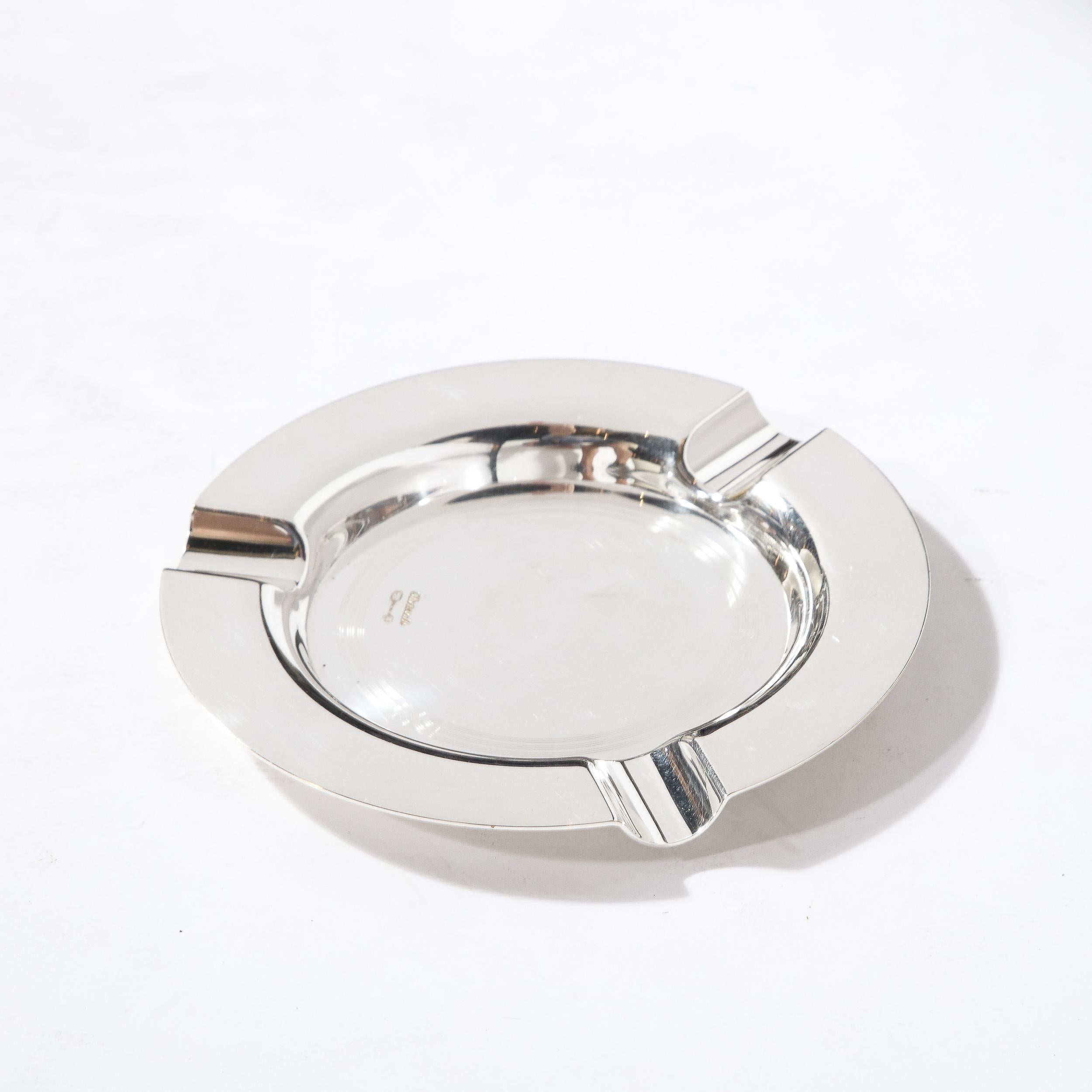 Silver Plate Christofle Silver-Plated Art Deco Style Ashtray With Engine Turned Engraving For Sale