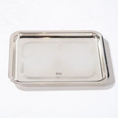 Christofle Silver-Plated Art Deco Style Tray with Engine Turned Engraving