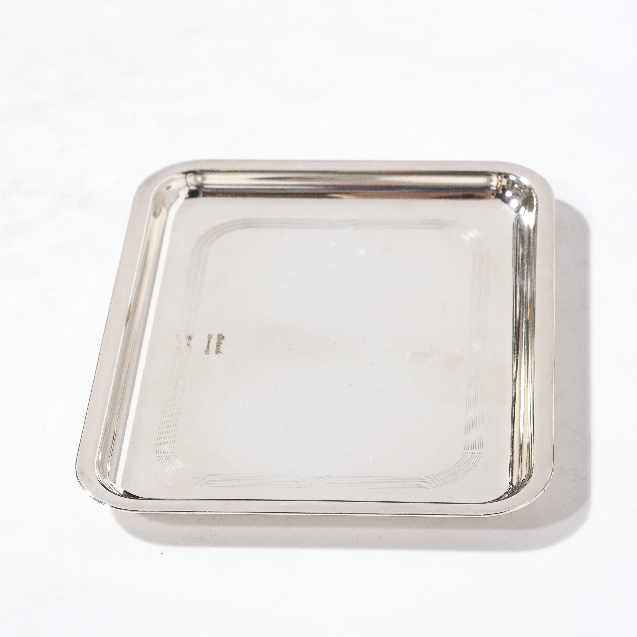 20th Century Christofle Silver-Plated Art Deco Style Tray with Engine Turned Engraving